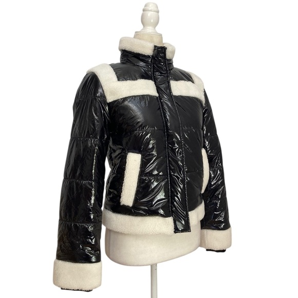 J. Society Sherpa Trim Bomber Jacket NWT Quilted Puffer Black Cream - Picture 3 of 13